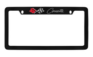 Chevy Corvette C2 Design Top Engraved Black Coated Zinc License Plate Frame Holder with Silver Imprint
