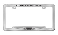 Chrysler Logo and Wordmark Bottom Engraved Chrome Plated Solid Brass License Plate Frame Holder with Black Imprint