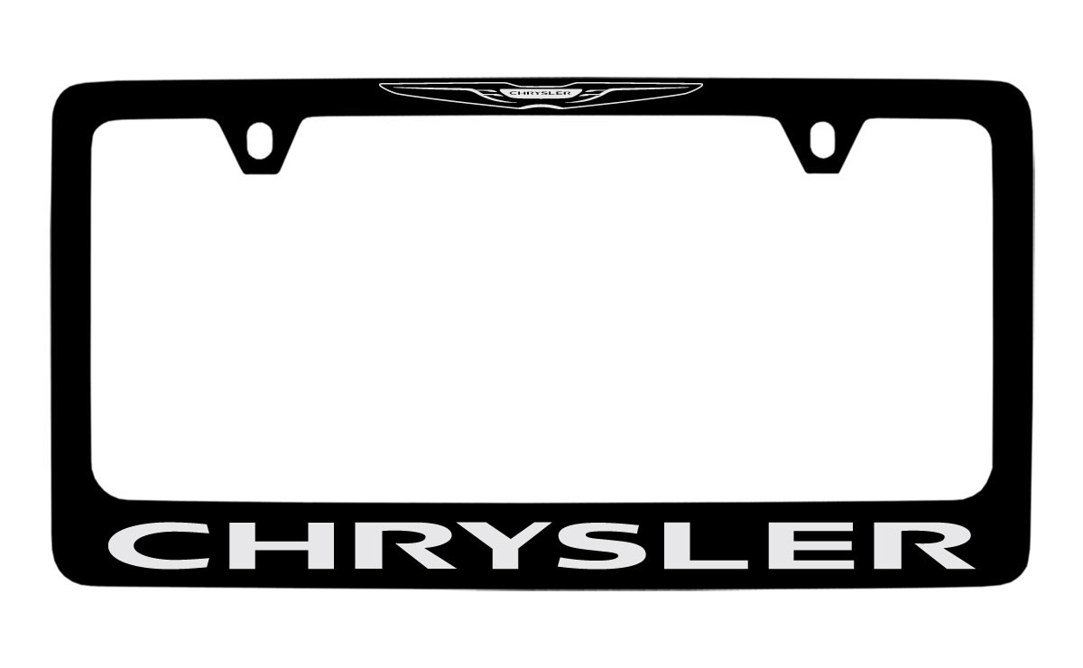 Chrysler Logo & Wordmark Black Coated Zinc License Plate Frame Holder