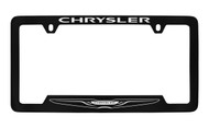 Chrysler Logo & Wordmark Black Coated Zinc Bottom Engraved License Plate Frame Holder with Silver Imprint