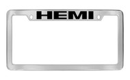 Hemi Top Engraved Chrome Plated Solid Brass License Plate Frame Holder with Black Imprint