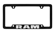 Ram Top Engraved Black Coated Zinc License Plate Frame Holder with Silver Imprint