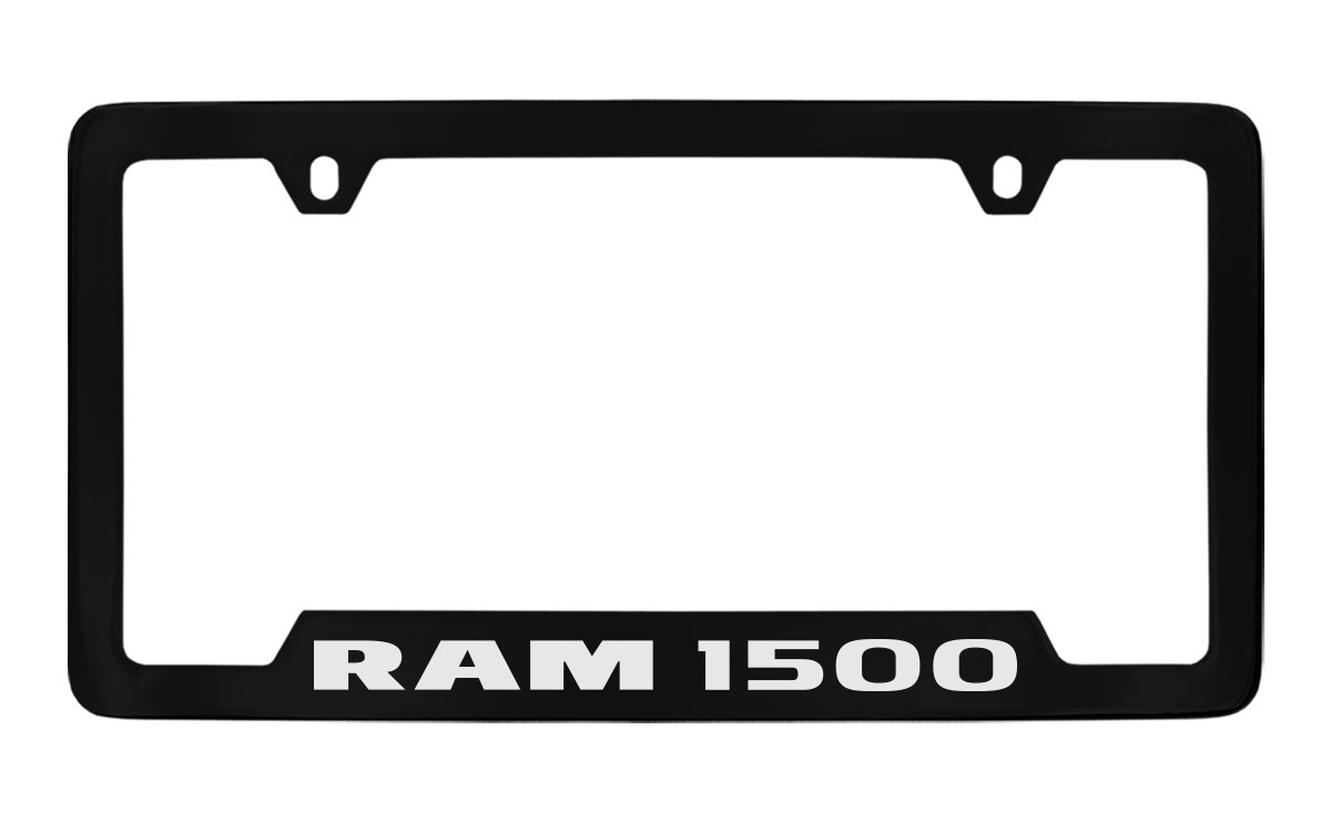 Ram 1500 Top Engraved Black Coated Zinc License Plate Frame Holder with Silver Imprint
