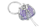 Chrome Plated Purse Key Chain with Purple Epoxy and Purple Jk Crystals