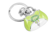 Purse Key Chain Green and White with Green Crystals