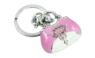 Purse Key Chain Pink and White with Pink Crystals