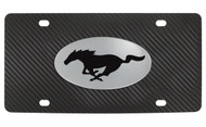 Ford Mustang Pony Chrome Emblem On Carbon Fiber Pattern Wrap  Stainless Steel Plate 