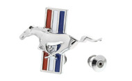Ford Zinc Chrome Lapel Pin 3D Mustang Horse with Stripe