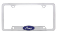 Ford Chrome Plated Zinc License Plate Frame With Attached 3D Emblem On Bottom Bar