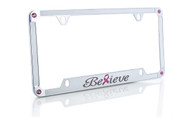 Beautiful and elegant Breast Cancer Pink Ribbon ‘Believe’ license frame designed with dazzling pink crystals