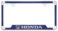 Honda Wordmark Blue Textured Vinyl Inlay Zinc Metal License Frame Holder 2 Hole