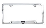 Jeep grill logo and wordmark metal license plate frame. Quality craftsmanship and best on the market. Durable for harsh weather. Standard US size. Official licensed product. 