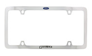 Ford F150 Blue Logo Thin Rim Chrome Plated Metal License Plate Frame Holder