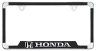 Honda Wordmark Black Carbon Fiber Inlay Zinc Metal License Frame Holder 2 Hole