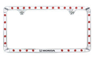 Honda Wordmark with Floral Hibiscus Pattern White Vinyl Inlay Zinc Metal License Frame Holder 2 Hole Thin Rim
