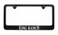 King Ranch Wordmark Black Coated Zinc Metal License Plate Frame Holder Wide Bottom Engraved 2 Hole