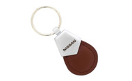 Nissan Brown Tear Shaped Leather Key Chain with Brush Satin Top In Black Box