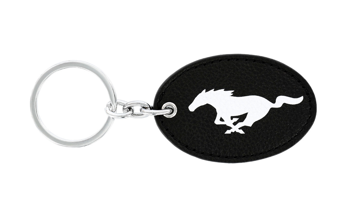 Ford Mustang Leather Key Chain with UV Printed Logo on both sides_ Oval