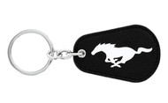 Ford Mustang Leather Key Chain with UV Printed Logo on both sides_ Pear Shape Black Leather