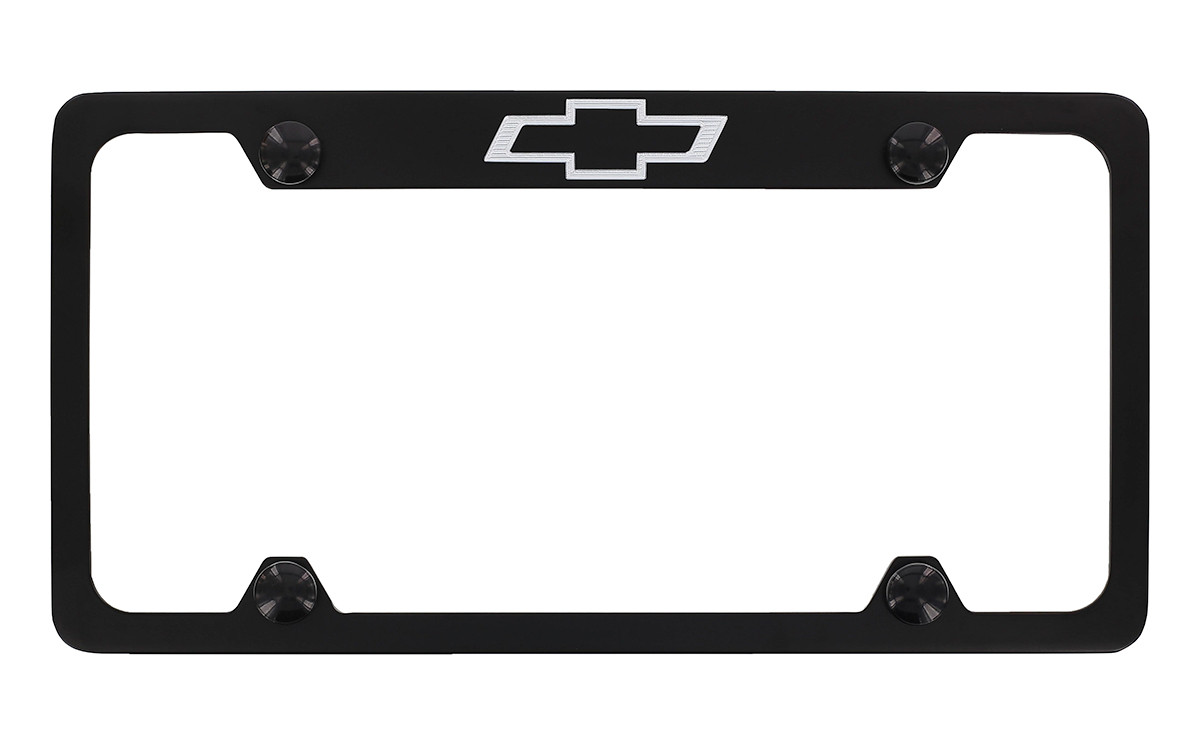 Black Coated Zinc License Plate Frame with Chevy Bowtie Logo_ 4 holes frame
