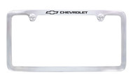 Chrome Plated Brass License Plate Frame with Epoxy Filled Chevrolet Logo_ Thin Rim Frame