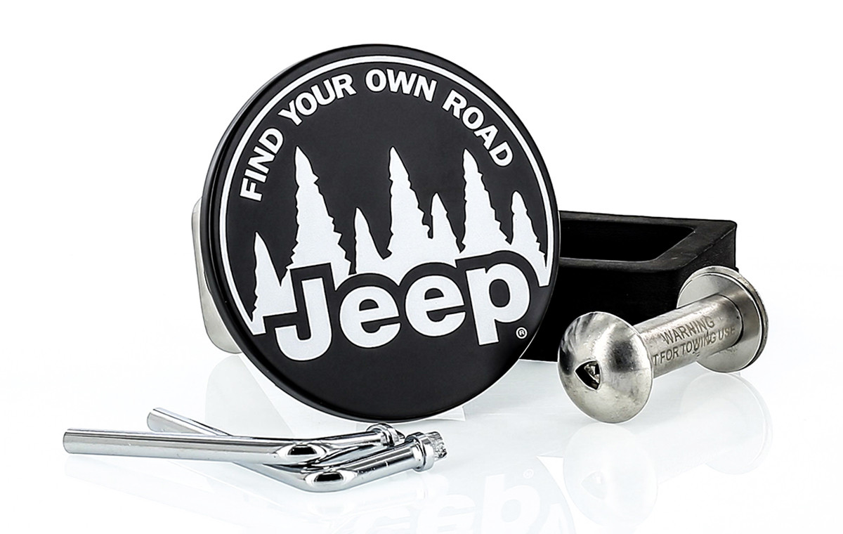 Black Coated Round Hitch Cover with UV Printed 'Find Your Own Road