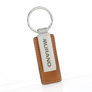 Brown Leather Rectangular Key Chain with Laser Engraved Nissan Model Marks 