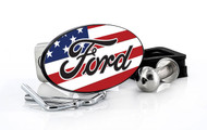 Black Powder Coated Oval Trailer Hitch Cover with American Flag UV Printed Graphic