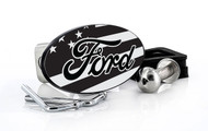 Black Powder Coated Oval Trailer Hitch Cover with Black American Flag UV Printed Graphic