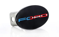 Black Powder Coated Oval Trailer Hitch Cover with UV Printed American Flag Ford Word Mark