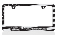 Black Powder Coated License Frame with UV Printed Ford Performance Logo & Black American Flag Graphic