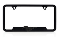 Black Plastic License Frame with 3D Mustang Pony Black Emblem - Notch Bottom Frame 