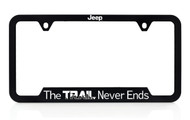 Black Plastic License Frame with UV Printed Jeep Logo & The Trail Never Ends Graphic