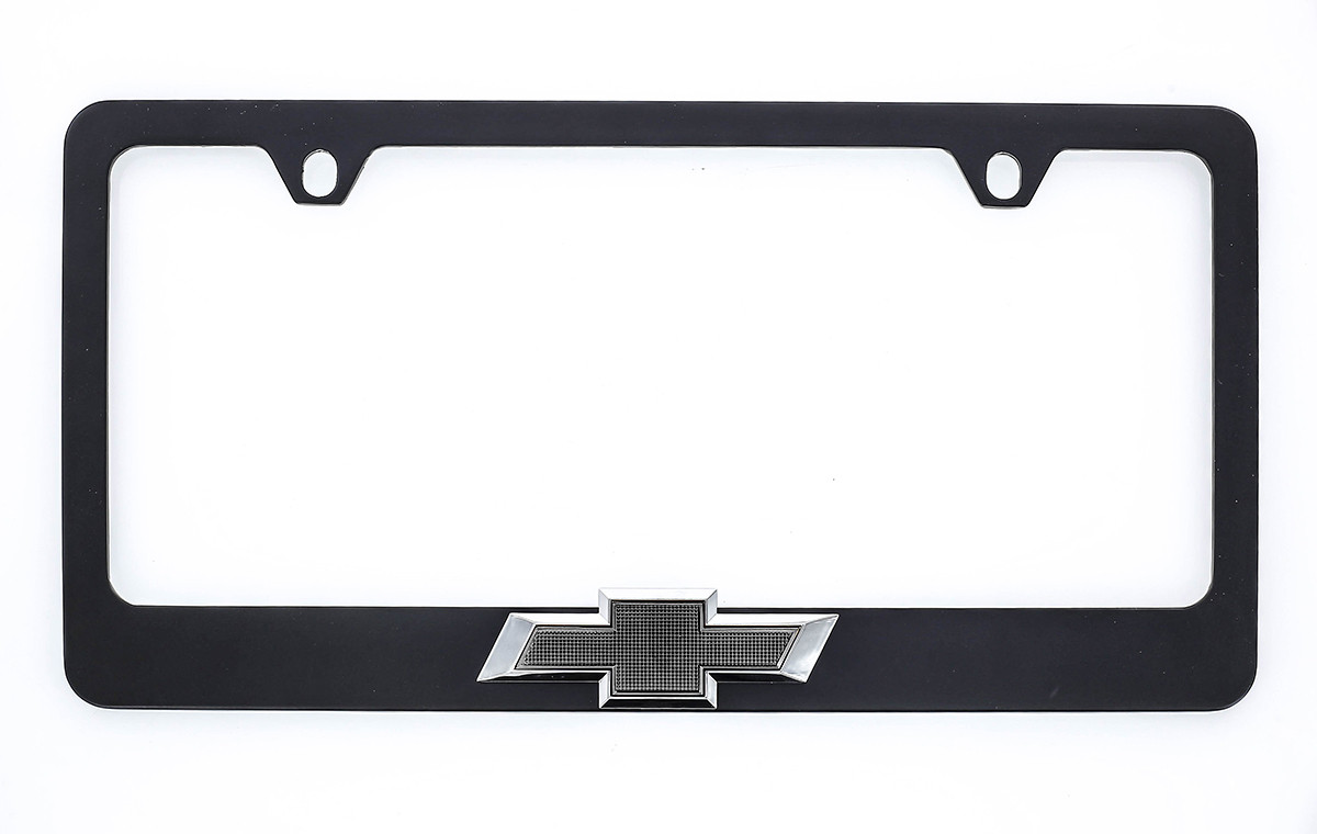 Black Coated Zinc License Frame with Black 3D Chevy Bowtie Badge