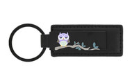 Rectangular Shape Black Leather Key Chain with UV Printed Graphic — Cute Owl Imprint 