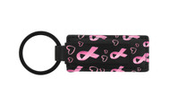 Rectangular Shape Black Leather Key Chain with UV Printed Graphic — Pink Ribbon Imprint
