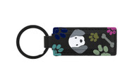 Rectangular Shape Black Leather Key Chain with UV Printed Graphic — Cute Dog & Paw Prints Imprint