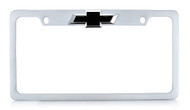 Satin Chrome Finish License Plate Frame with Black 3D Chevy Bowtie Badge