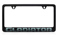 Jeep Brand Black Coated License Plate Frame with UV Printed Gladiator Logo _ Wide Bottom