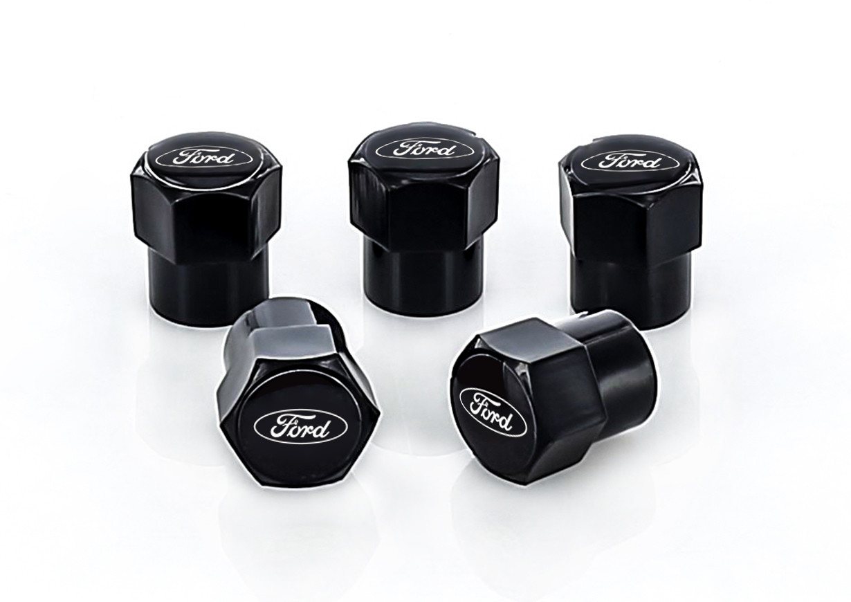 Ford Black Coated Valve Stem Caps with Ford Oval Logo