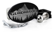 Jeep Brand Black Coated Hitch Cover with UV Printed  Gladiator Logo - Mountains and Woods Graphics