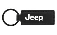Black Leather Rectangular Shape Key Chain with UV Printed Jeep Logo 