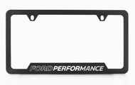 Ford Performance Black Coated Metal License Plate Frame with Exposed Chrome Logo - Notch Bottom Frame