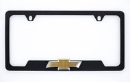 Black Coated Zinc License Frame with 3D Chevy Bowtie Badge _ Notch  Bottom Frame