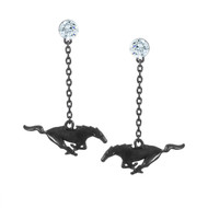 Rhodium Black Metal Plated Ford Mustang Pony Earring Embellished with Premium Crystals