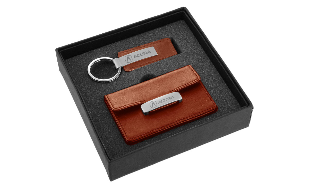 Acura Brown Leather Keychain and Wallet/Credit Card Holder Set