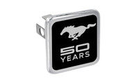 Mustang 50th Anniversary-50 Years with Pony-Black Chrome Plated Brass Square  Hitch Cover with 1 1/4' Rec.