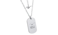 Mustang 50th Anniversary-Female 3D Raised Mustang 50 Years Logo Chrome On Chrome Dog Tag Necklace