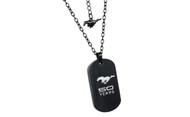 Mustang 50th Anniversary-Female 3D Raised Mustang 50 Years Logo Chrome On Black Dog Tag Necklace