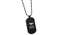 Mustang 50th Anniversary-Male 3D Raised Mustang 50 Years Logo Chrome On Black Dog Tag Necklace